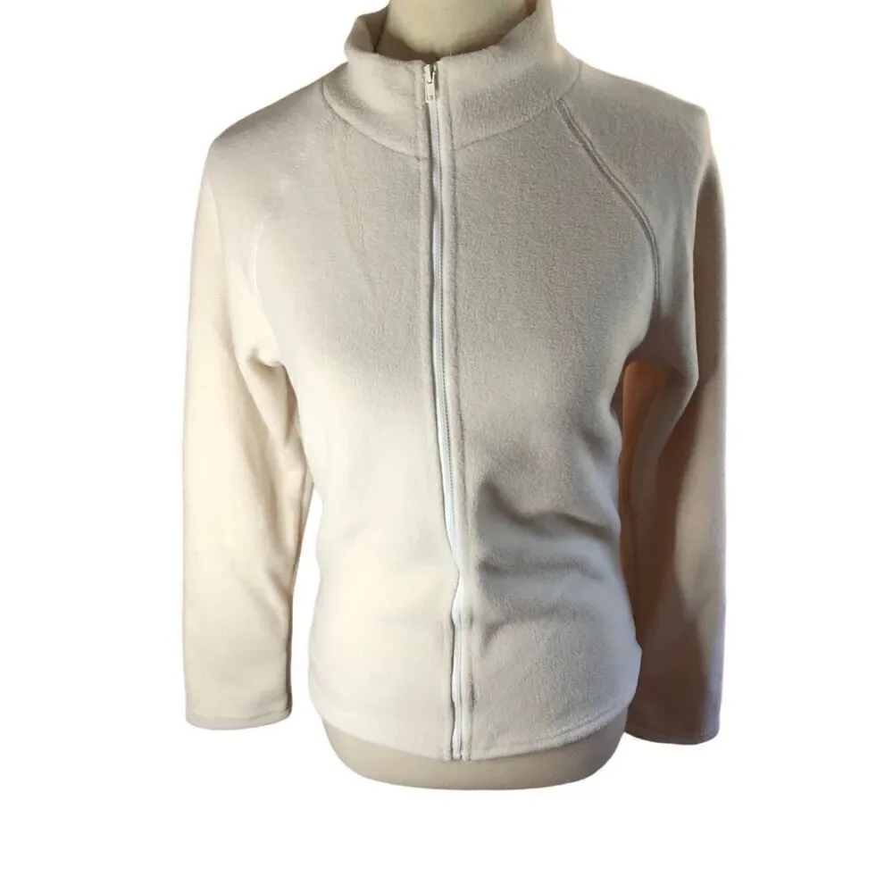SHEIN EZwear Solid Cream Color Long Sleeve Stand Collar Full Zip Fleece Jacket S